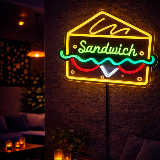 Sandwich Neon Sign – Multicolor LED Neon Wall Light for Café, Deli & Restaurant Decor