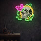 Skull & Rose Neon Wall Sign – Gothic Floral LED Art with Green Glow Accents