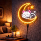 Sleeping Cat Moon Neon Sign – Warm Yellow & White LED Neon Wall Light for Bedroom Decor