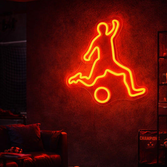Soccer Player Red LED Neon Sign – Dynamic Football Wall Light for Game Room & Sports Decor