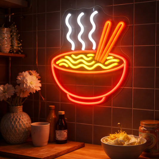 Steaming Ramen Bowl Neon Sign – Warm Kitchen & Café LED Wall Art