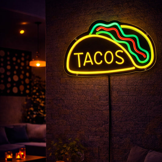 Tacos Neon Sign – Multicolor LED Neon Wall Light for Mexican Restaurant, Café & Bar Decor