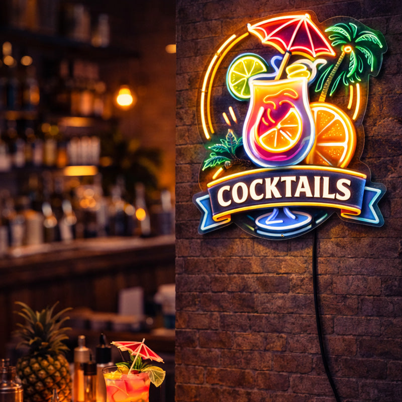 Tropical Cocktails LED Neon Sign – Colorful Bar Wall Light Decor