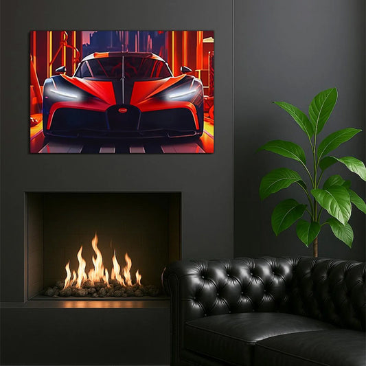 UV Printed Neon Sports Car Wall Art – Modern Automotive Canvas for Gamer Room & Man Cave