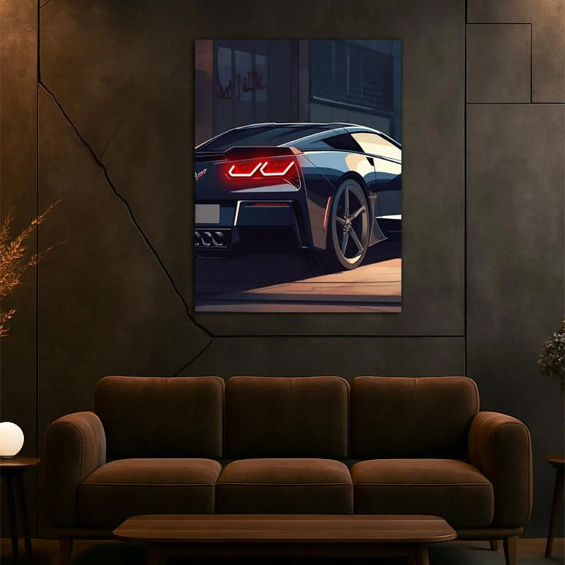 UV Printed Neon Supercar Wall Art – Modern Automotive Decor for Gaming Room & Man Cave