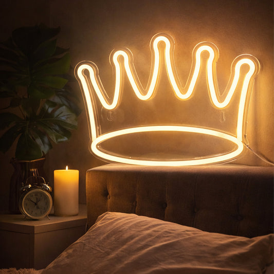 Warm Crown Neon Sign – Golden LED Crown Wall Light for Bedroom & Home Décor