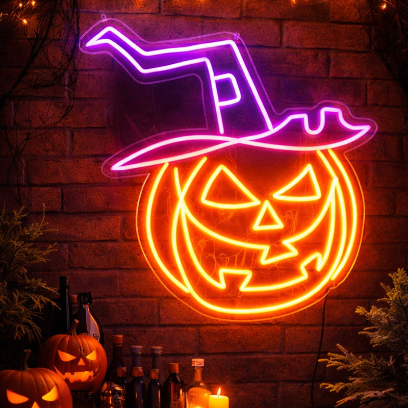 Witch Hat Pumpkin Neon Sign – Halloween LED Wall Light