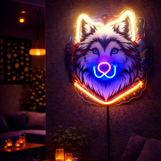 Wolf Neon Sign – Multicolor LED Neon Wall Art for Home, Studio & Creative Space Decor