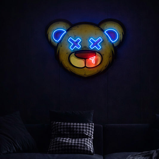 Yellow Street-Style Bear Neon Sign – Modern LED Wall Art