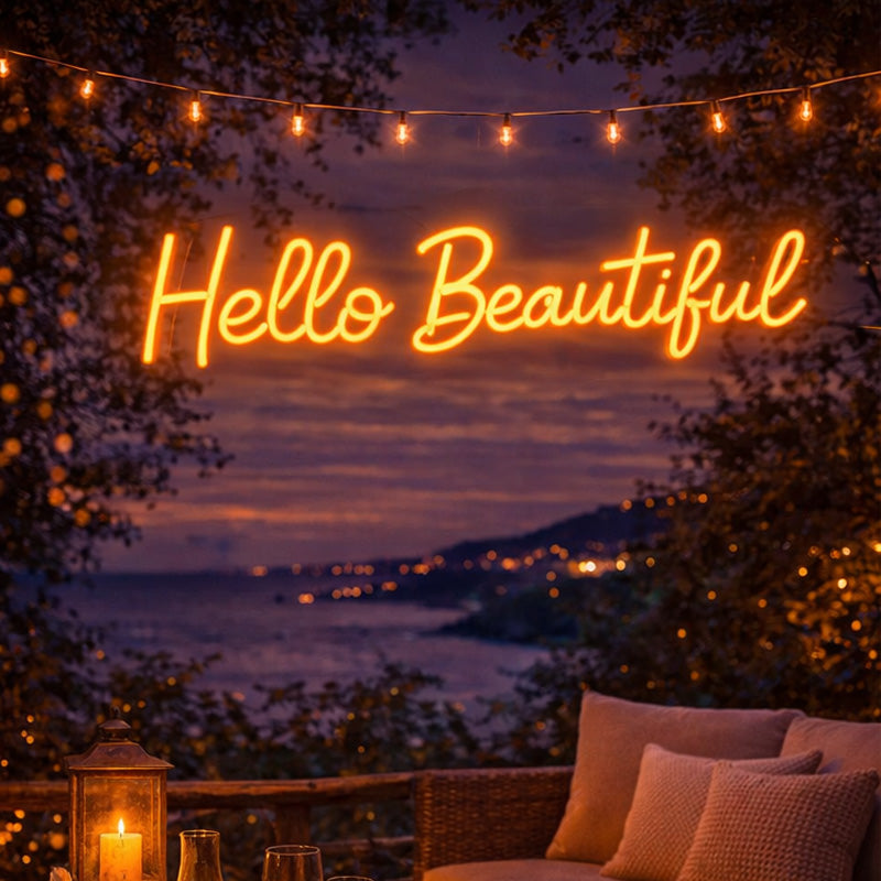 “Hello Beautiful” LED Neon Sign – Warm Elegant Wall Decor