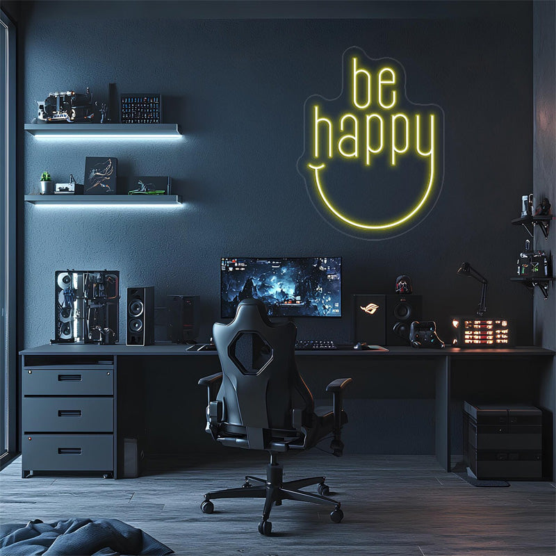Be Happy Smiley LED Neon Wall Sign - LEDTOT