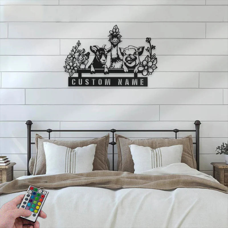 Custom Name Animal Livestock Name Sign Home Farm Barn, Metal Wall Signs With RGB Led Light