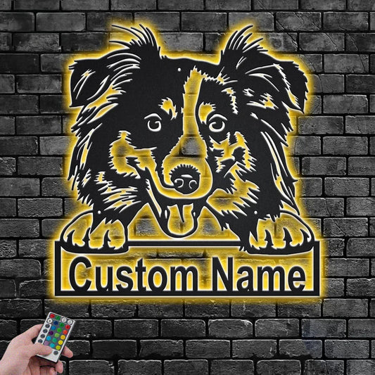 Custom Name Australian Shepherd Name Sign Decoration For Dog Room, Metal Wall Signs With RGB Led Light