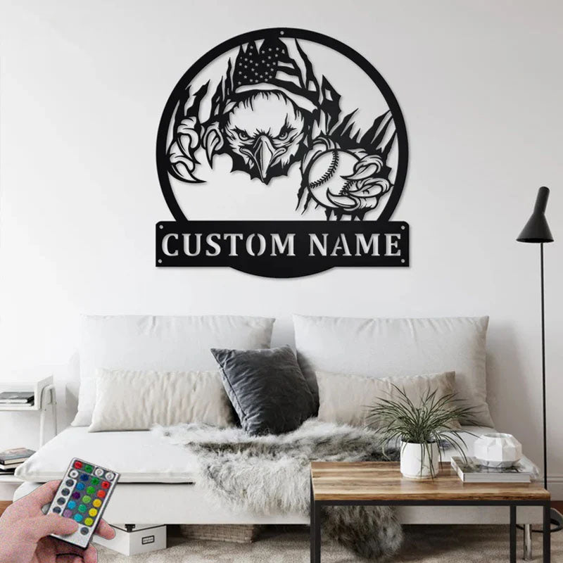 Custom Name Baseball Player Name Sign Decoration For Room, Metal Wall Signs With RGB Led Light