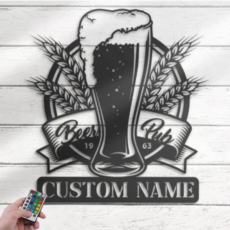 Custom Name Beer Bar Metal Wall Signs With RGB Led Light