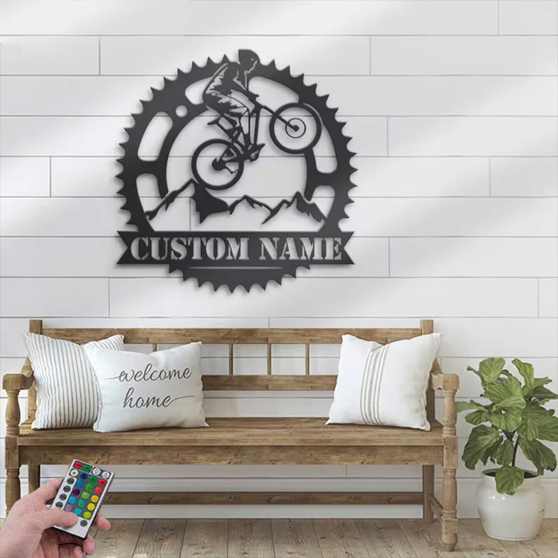 Custom Name Bicycle MTB Name Sign Home Decor Metal Wall Signs With RGB Led Light