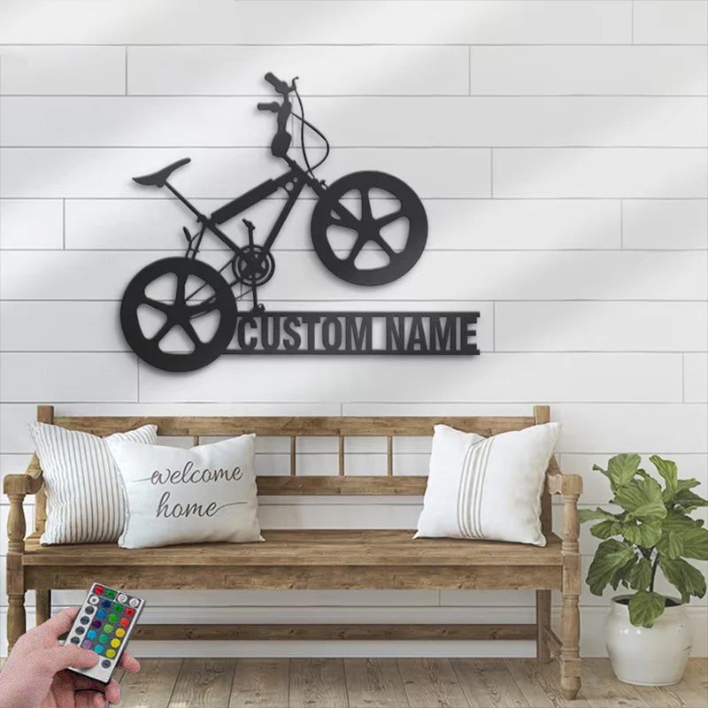 Custom Name Bicycle Racing Metal Wall Signs With RGB Led Light