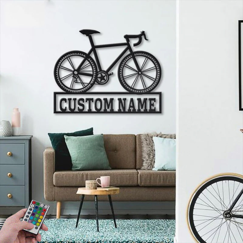 Custom Name Bicycle Sport Metal Wall Signs With RGB Led Light