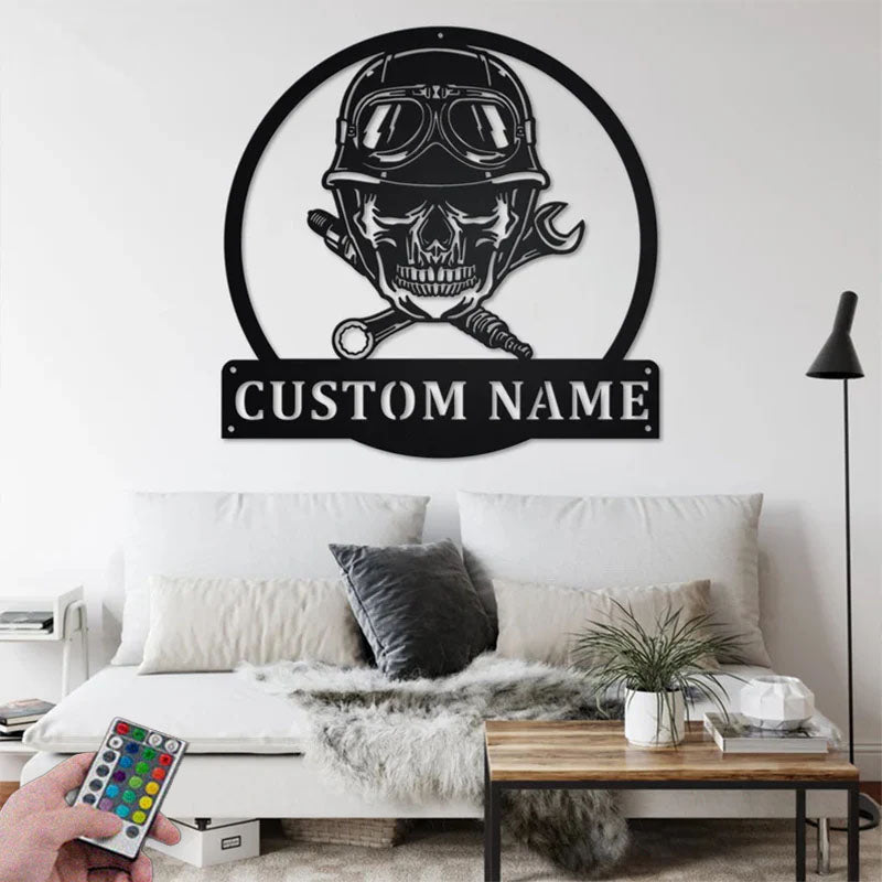 Custom Name Biker Name Sign Decoration For Room, Metal Wall Signs With RGB Led Light