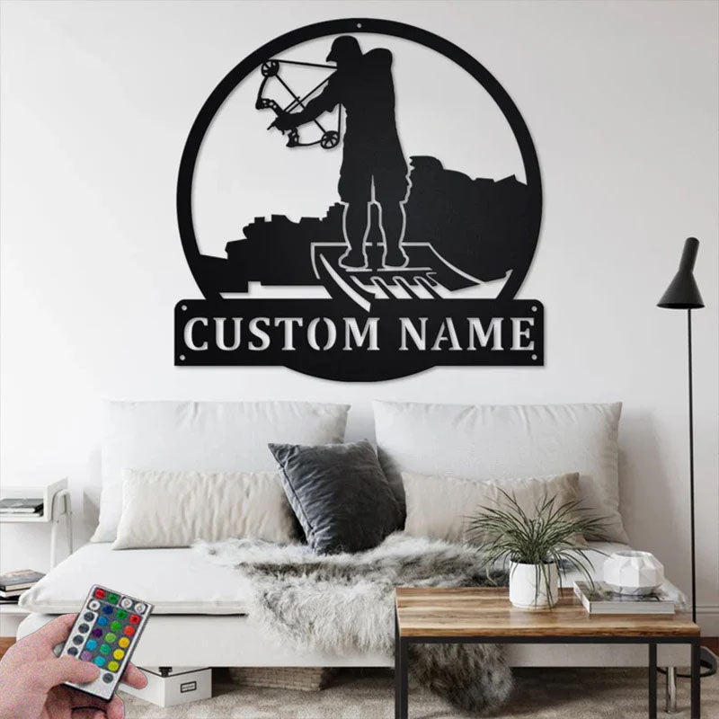 Custom Name Bowfishing Name Sign Decoration For Room Metal Wall Signs With RGB Led Light