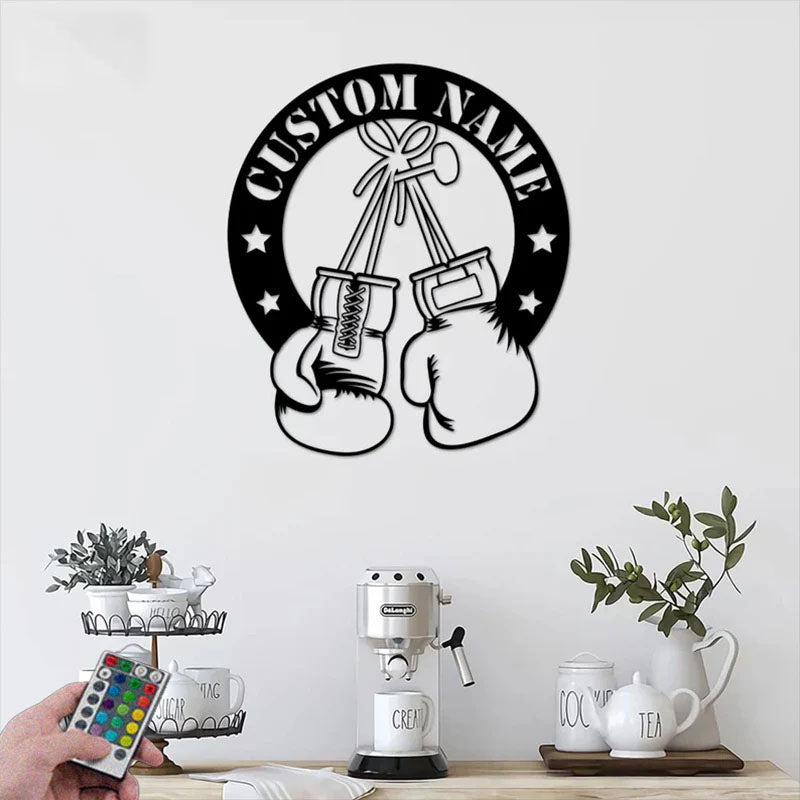 Custom Name Boxer Name Sign Home Decor Game Gym Room, Metal Wall Signs With RGB Led Light