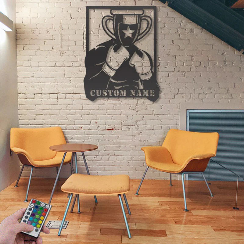 Custom Name Boxing Metal Wall Signs With RGB Led Light