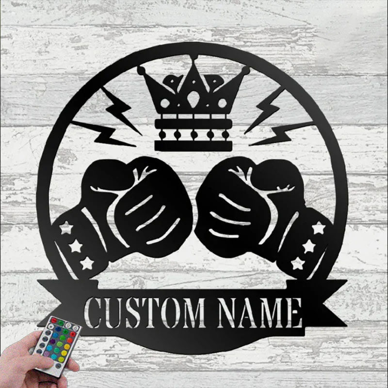 Custom Name Boxing Player Name Sign For Fitness Training Art Boxing Name Studio Sign Metal Wall Signs With RGB Led Light