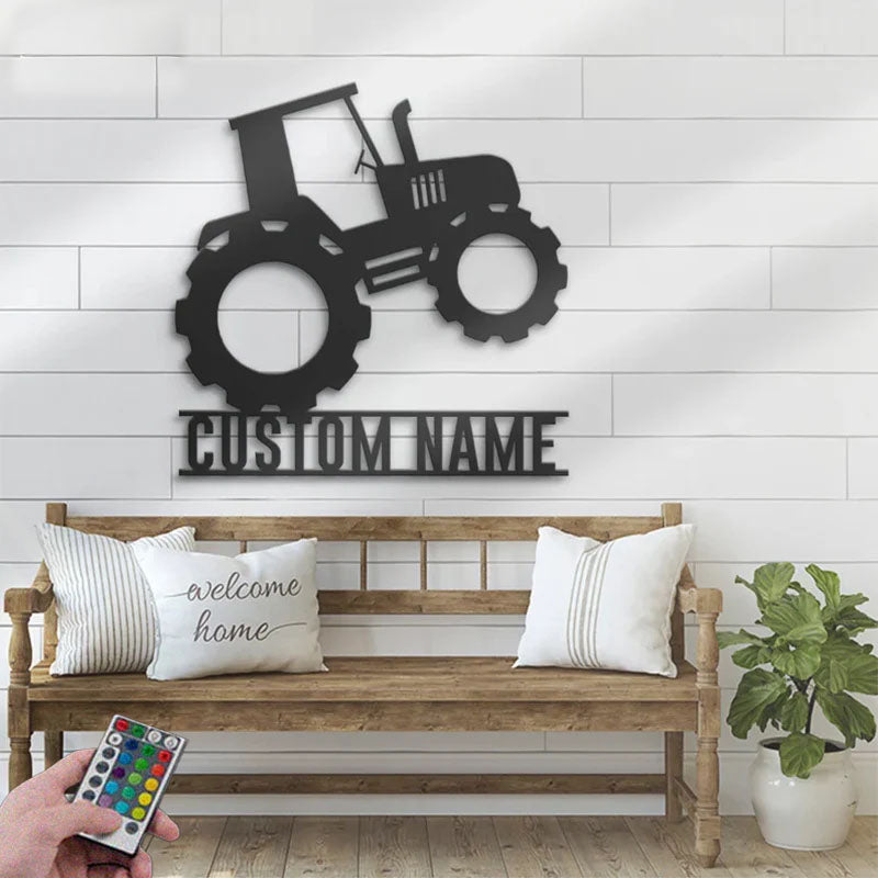 Custom Name Boy Farmer Name Sign Home Decor Girl Farming Wagon Metal Wall Signs With RGB Led Light