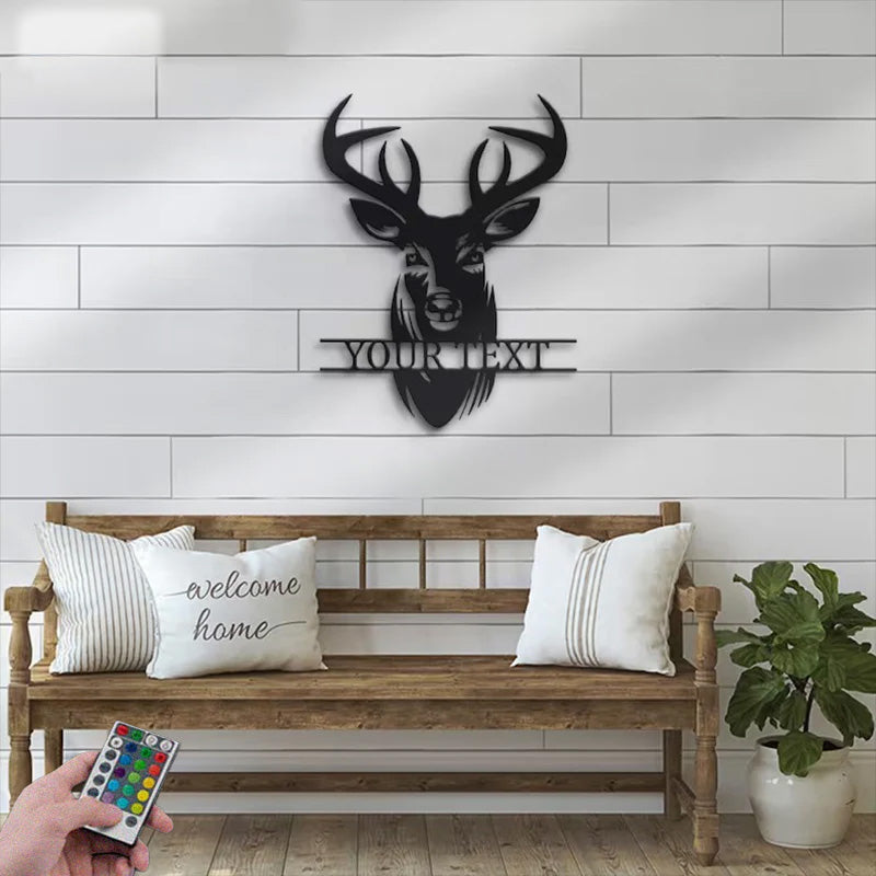 Custom Name Buck Head Hunter Metal Wall Signs With RGB Led Light