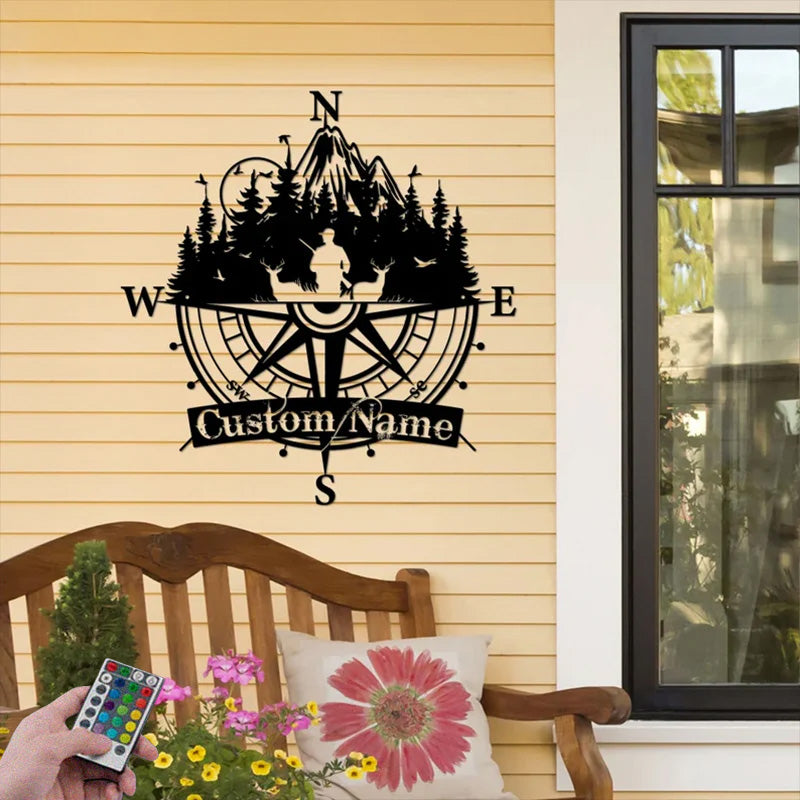 Custom Name Buck Head Hunter Metal Wall Signs With RGB Led Light