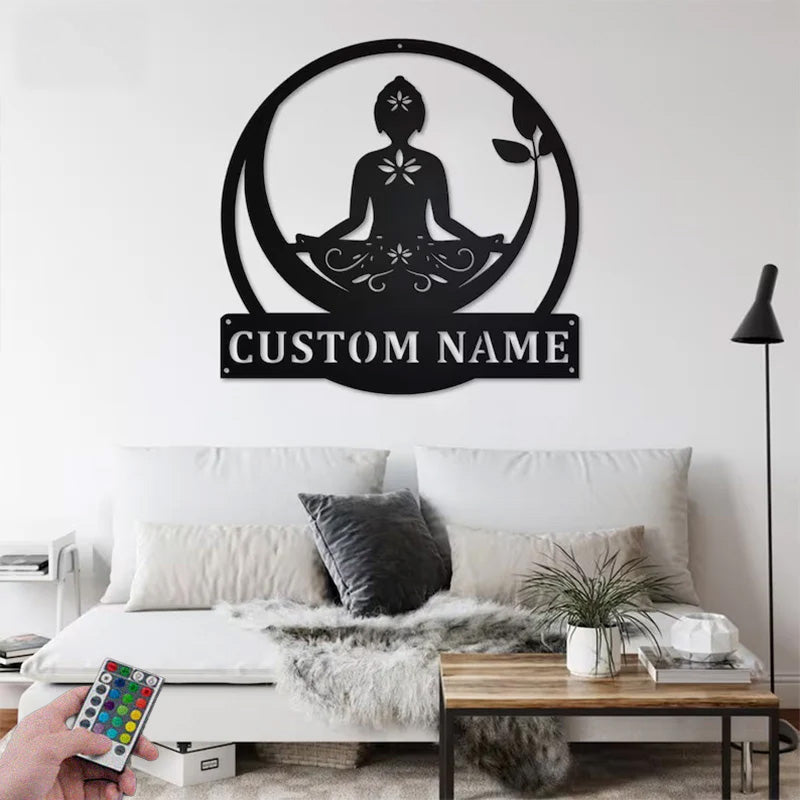 Custom Name Buddah Metal Wall Signs With RGB Led Light