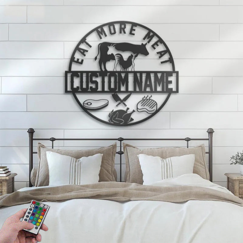 Custom Name Butcher Shop Metal Wall Signs With RGB Led Light