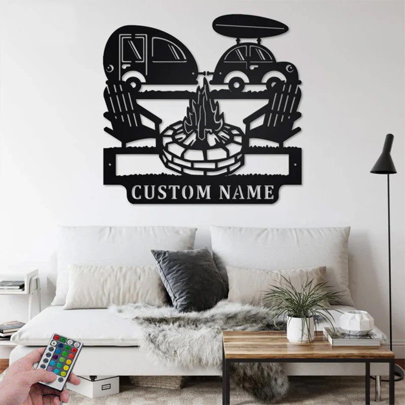 Custom Name Camper Name Sign Metal Wall Signs With RGB Led Light