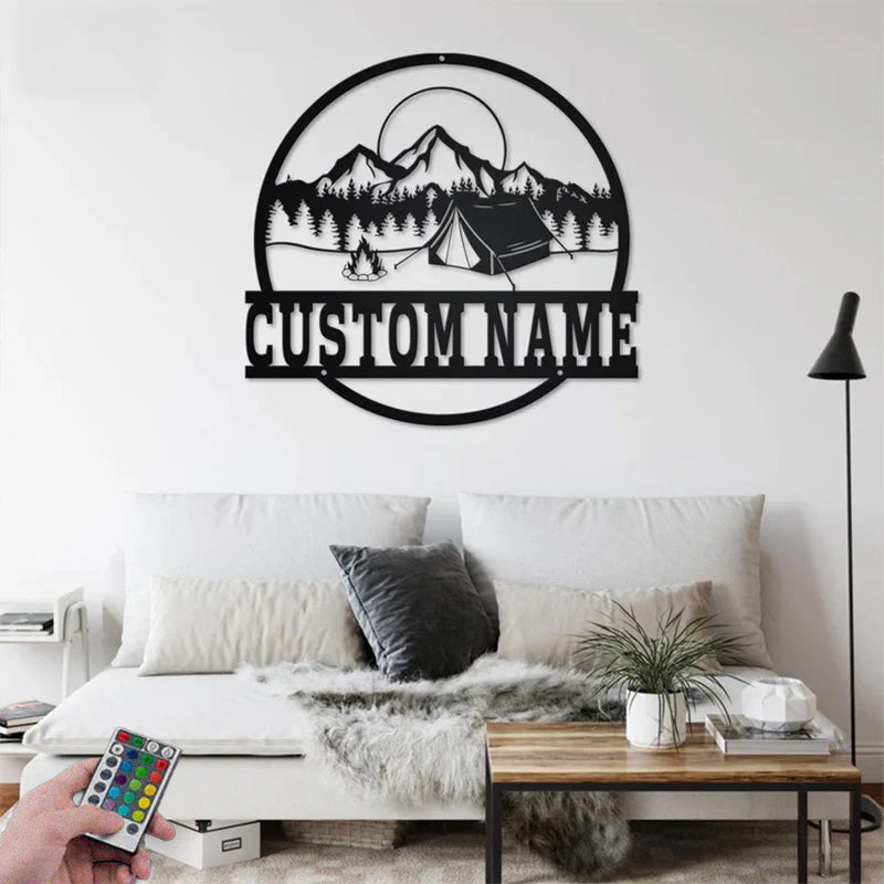 Custom Name Campfire Metal Wall Signs With RGB Led Light
