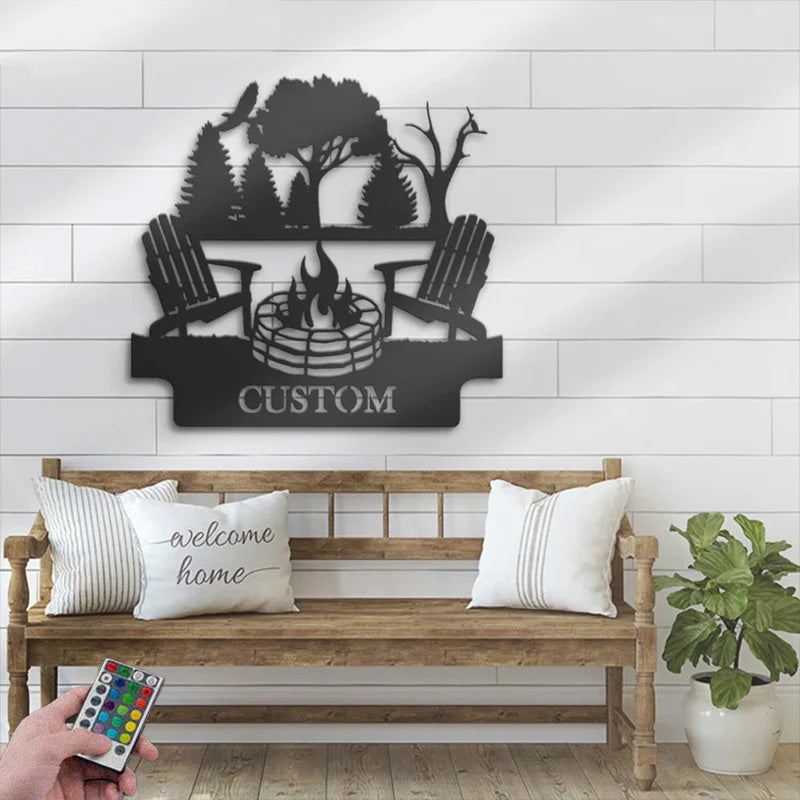 Custom Name Campfire Name Sign Home Decor Metal Wall Signs With RGB Led Light
