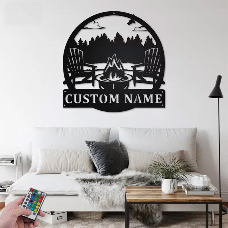 Custom Name Campfire Name Sign Metal Wall Signs With RGB Led Light