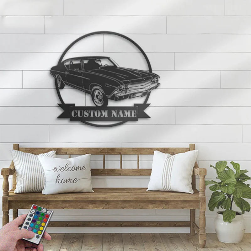 Custom Name Classic Muscle Car Name Sign Home Decor Mechanic Repair Metal Wall Signs With RGB Led Light   5