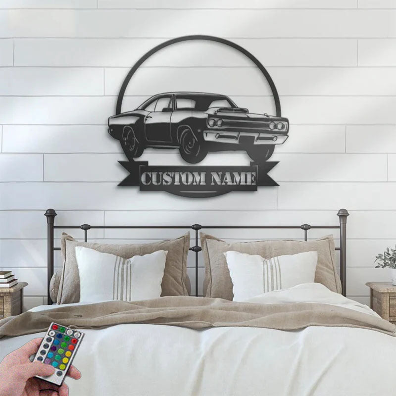 Custom Name Classic Muscle Car Name Sign Home Decor Mechanic Repair Metal Wall Signs With RGB Led Light