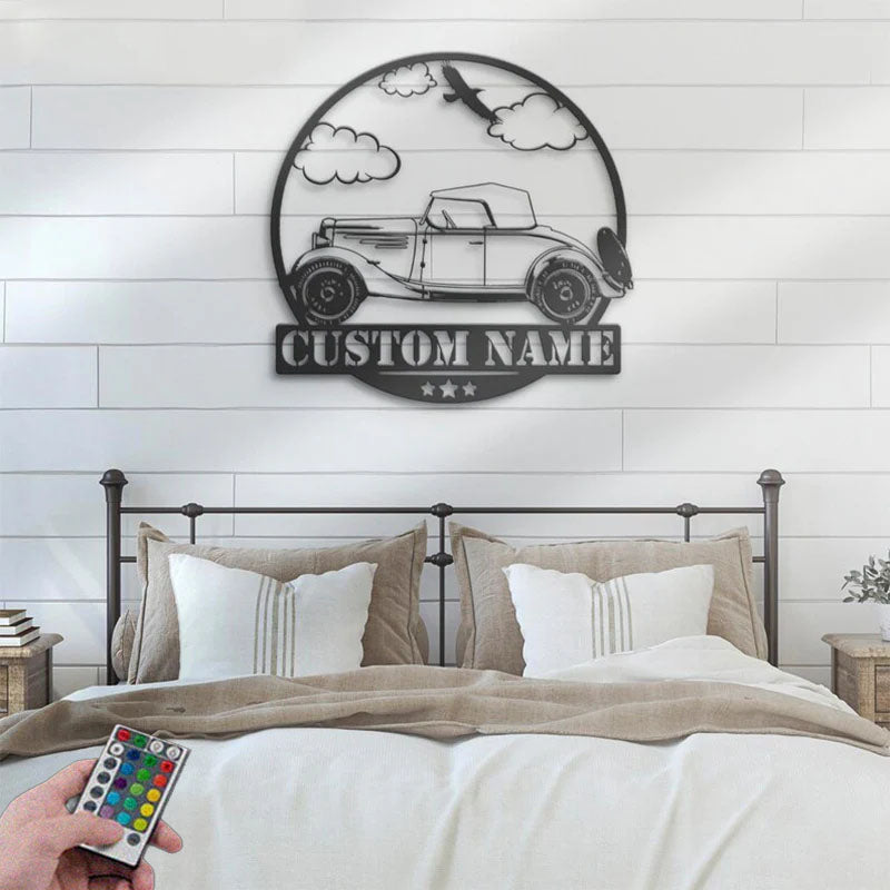 Custom Name Classic Muscle Car Name Sign Home Decor Metal Wall Signs With RGB Led Light