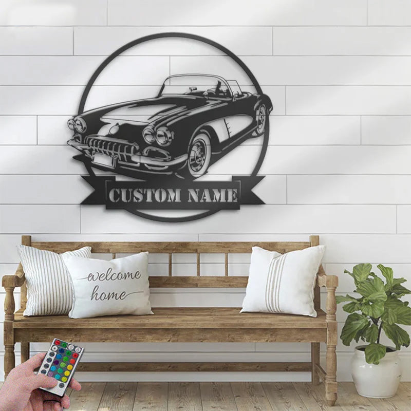 Custom Name Classic Muscle Car Name Sign Home Decor Metal Wall Signs With RGB Led Light