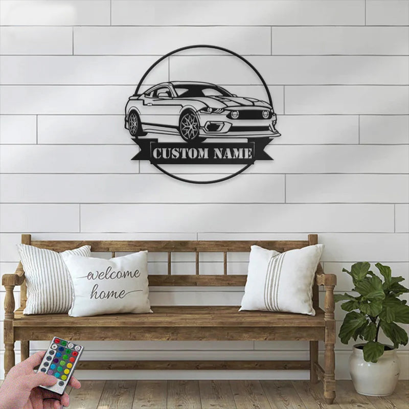 Custom Name Classic Muscle Car Name Sign Home Decor Metal Wall Signs With RGB Led Light