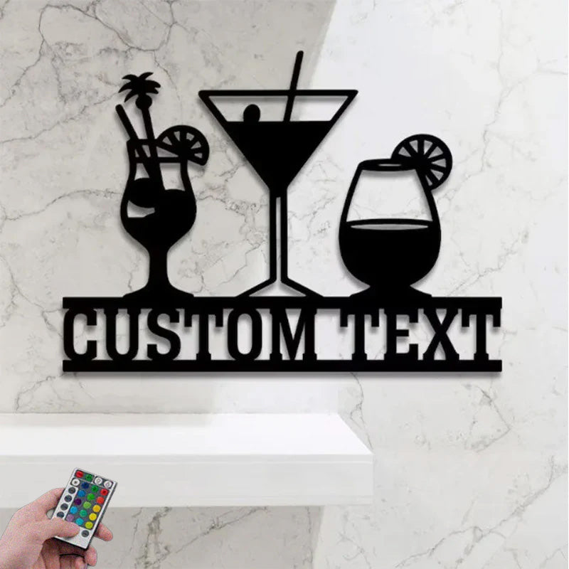 Custom Name Cocktail Bar Sign Wall Art With RGB Led Lights