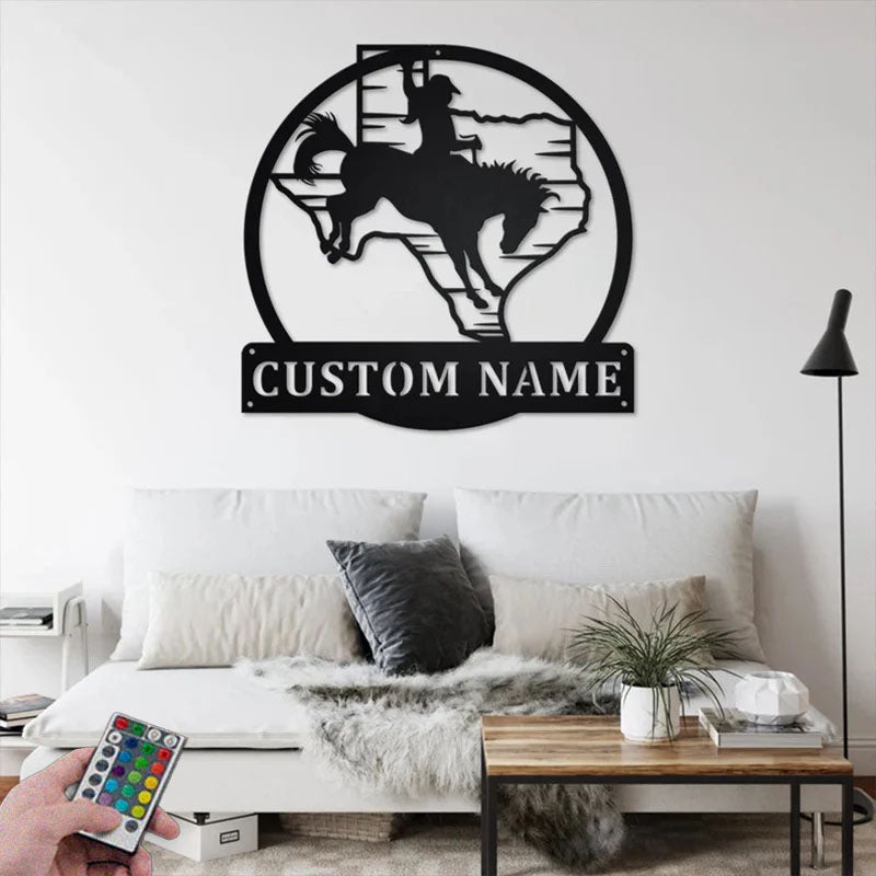Custom Name  Cowgirl Name Sign Decoration For Room, Metal Wall Signs With RGB Led Light