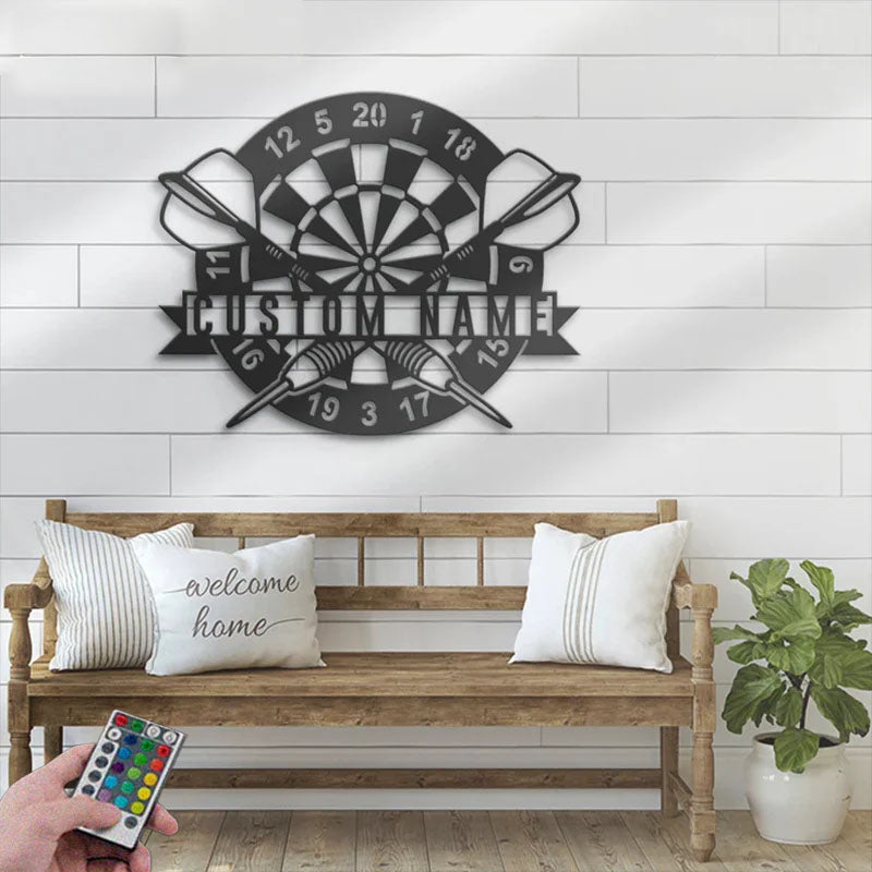 Custom Name Dart Gamer Name Sign Home Decor Game Zone, Metal Wall Signs With RGB Led Light