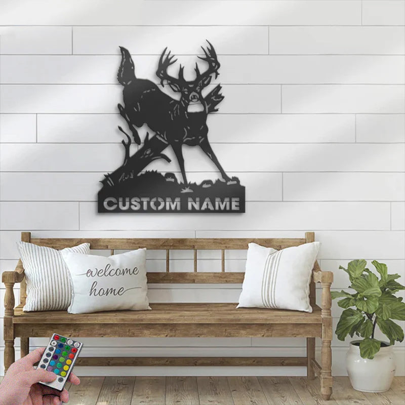 Custom Name Deer Hunting Metal Wall Signs With RGB Led Light