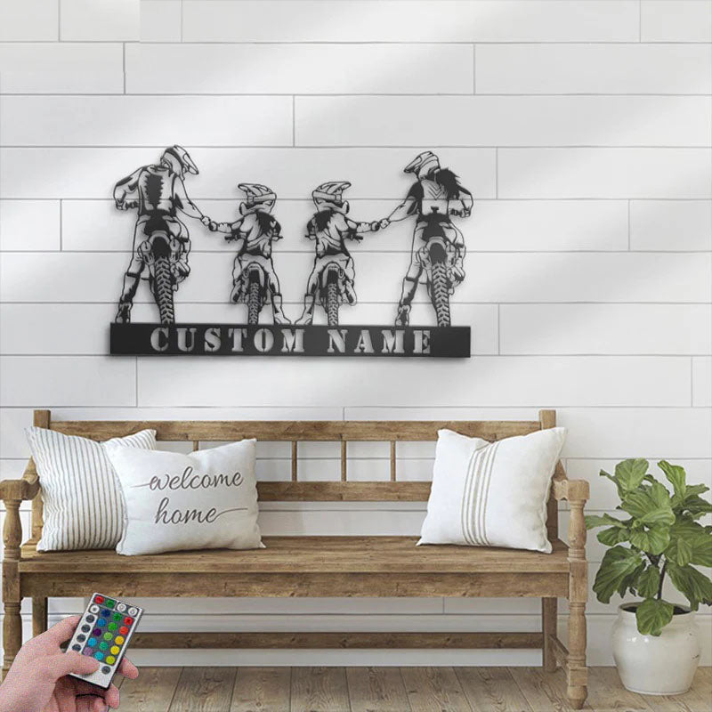 Custom Name Dirt Bike Name Sign Home Decor, Metal Wall Signs With RGB Led Light