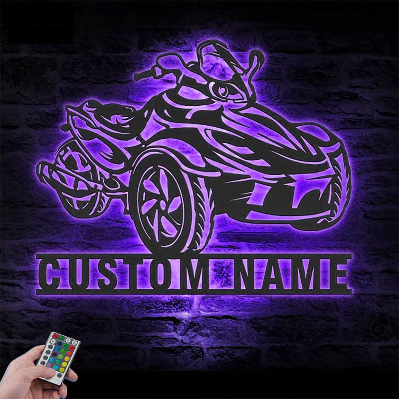 Custom Name Dirt Bike Name Sign Home Three Wheel, Metal Wall Signs With RGB Led Light
