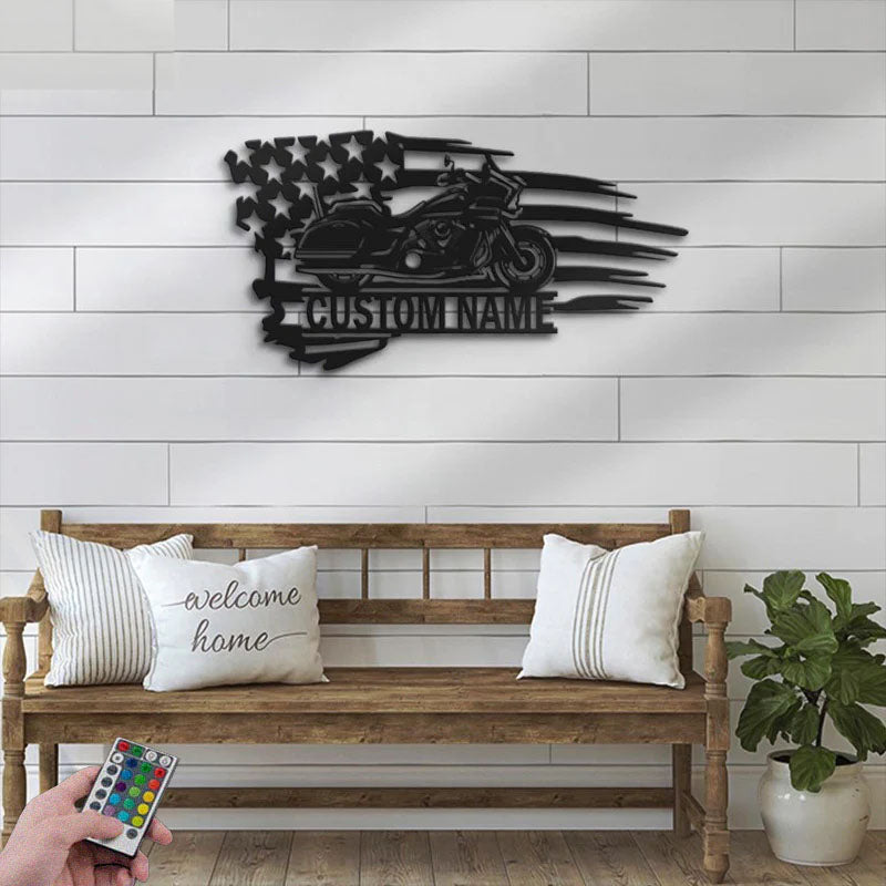 Custom Name Dirt Bike Name Sign Home, Metal Wall Signs With RGB Led Light