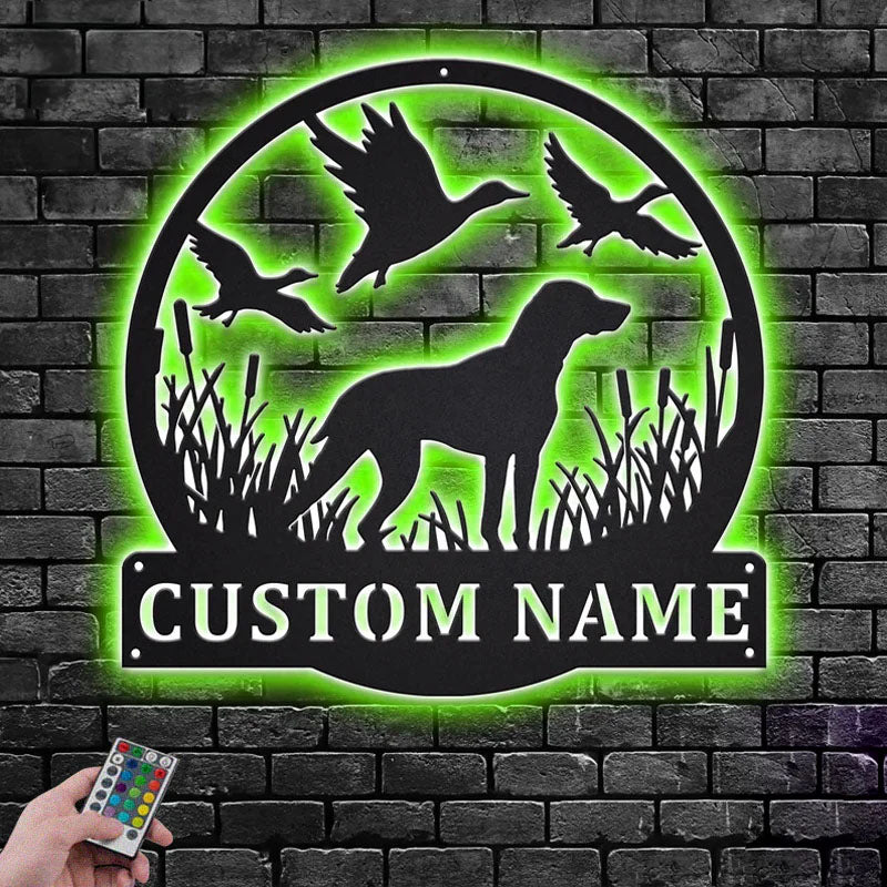 Custom Name Dog Hunter Name Sign Decoration For Room, Metal Wall Signs With RGB Led Light