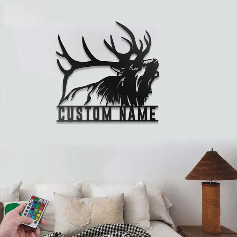 Custom Name ELK Deer Head Metal Wall Signs With RGB Led Light